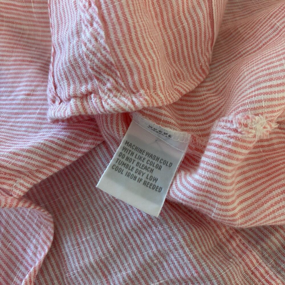 Foxcroft NYC Women’s 12P Linen Shirt Pink Striped Button Down Preppy Blouse Top - Picture 4 of 6